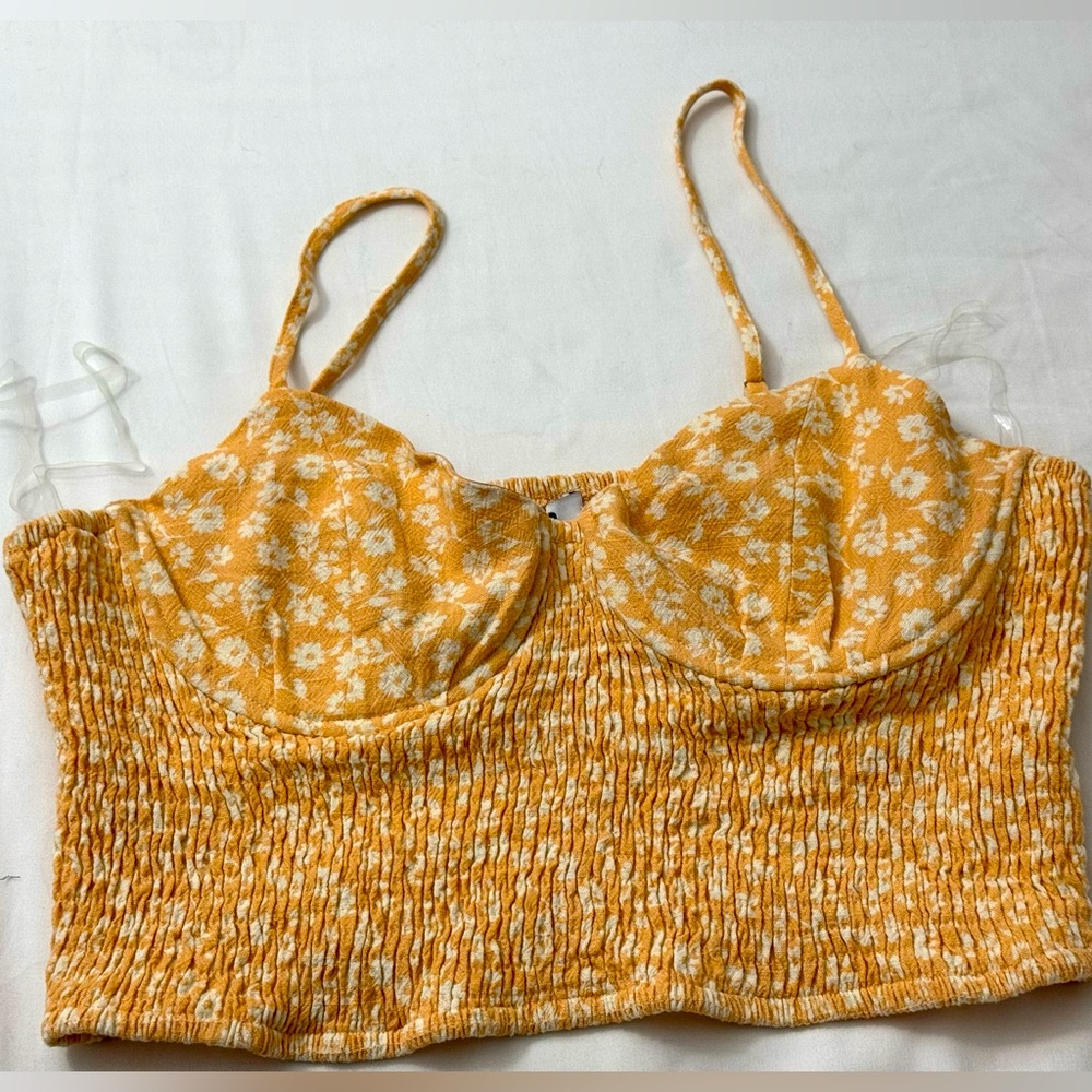 NWOT Floral Smocked Crop Top - Orange